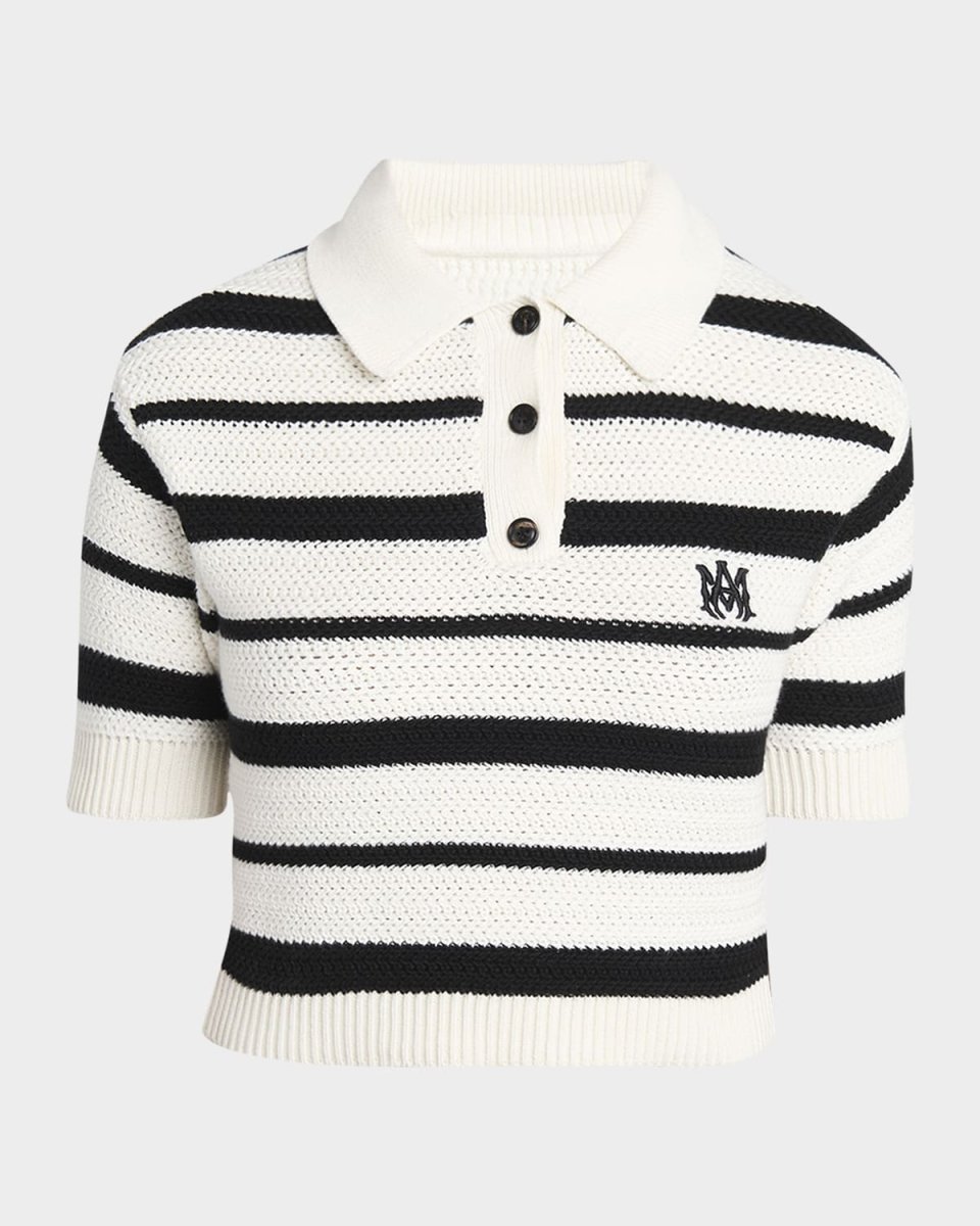 MA Striped Knit Crop Polo Shirt